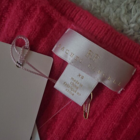 Rachel Parcell Pink Rouge ribbed knit sweater dress sz XS Vneck bubble sleeve - Picture 7 of 13